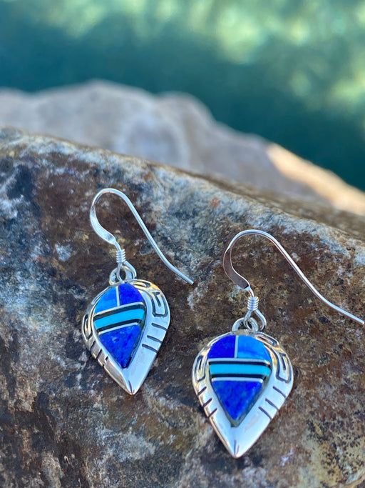 Navajo Lapis, Turquoise, Blue Opal Sterling silver Drop Dangle Earrings - Culture Kraze Marketplace.com