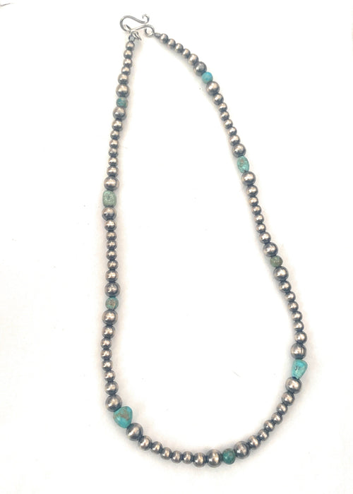 Handmade Sterling Silver & Turquoise Beaded Necklace 16”