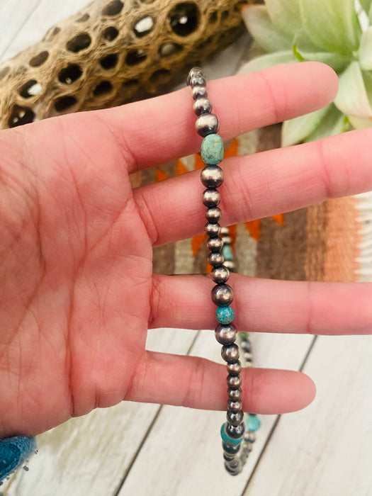 Handmade Sterling Silver & Turquoise Beaded Necklace 16” - Culture Kraze Marketplace.com