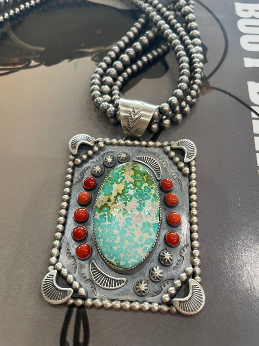 Navajo Coral, Sonoran Turquoise & Sterling Silver 3 Strand Necklace Signed - Culture Kraze Marketplace.com