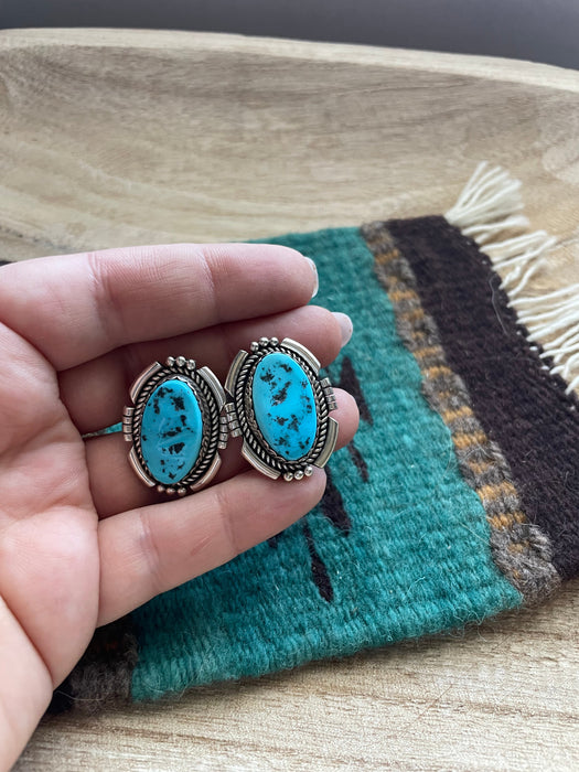 Navajo Sterling Silver & Kingman Turquoise Clip On Earrings - Culture Kraze Marketplace.com