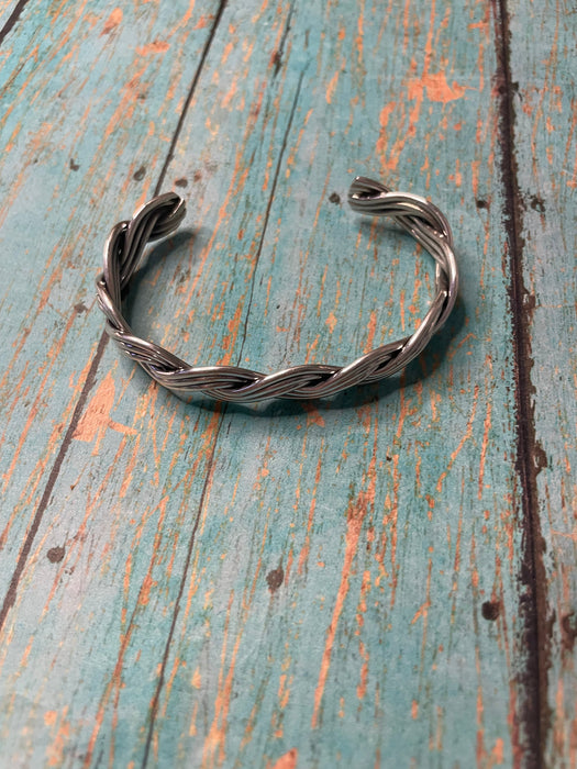 Navajo Sterling Silver Twisted Rope Adjustable Bracelet Cuff