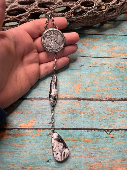 Navajo Liberty Sterling Silver & White Buffalo Drop Necklace - Culture Kraze Marketplace.com