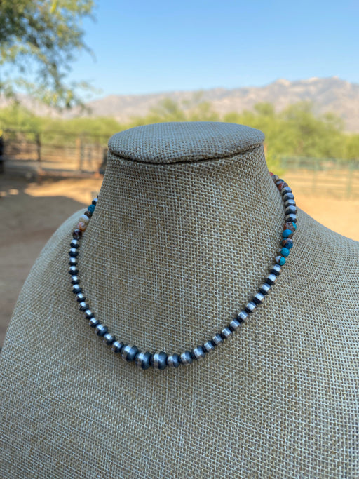 Navajo Turquoise & Spiny Spice Sterling Silver Beaded Necklace 14 inch - Culture Kraze Marketplace.com