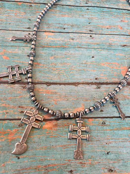 Navajo Sterling Silver Dragonfly Cross Necklace 24inches
