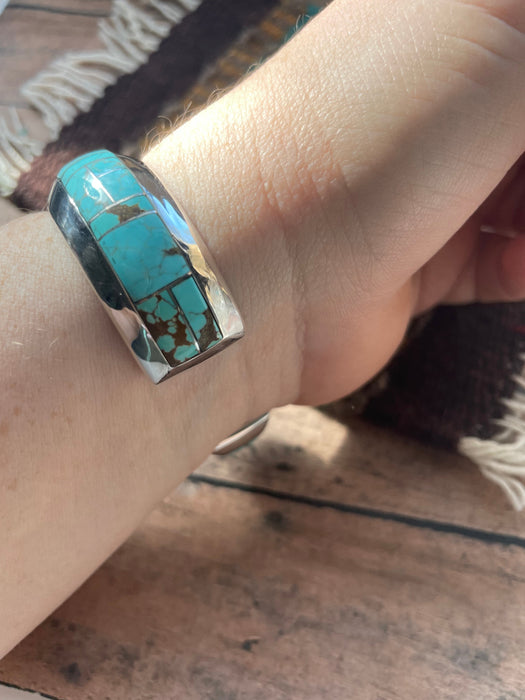Navajo Handmade Sterling & Number 8 Turquoise Cuff