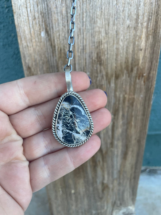 Navajo Handmade White Buffalo And Sterling Silver Necklace By Emer Thompson