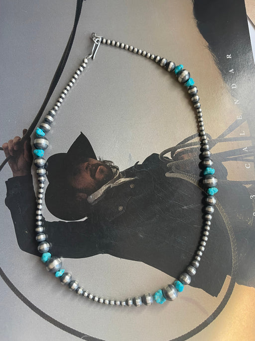 Navajo Sterling Silver & Turquoise Beaded Necklace 16” - Culture Kraze Marketplace.com