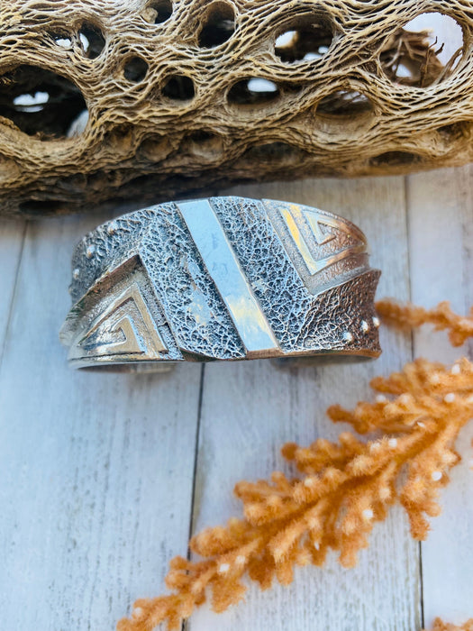 Vintage Navajo Sterling Silver Tufa Cast Cuff Bracelet