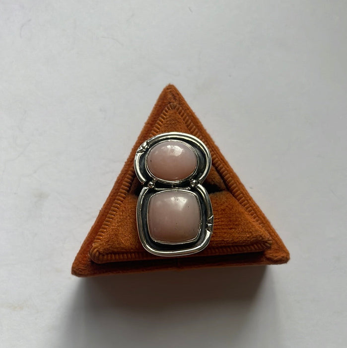 Handmade Sterling Silver & Pink Conch 2 Stone Ring Signed Nizhoni - Culture Kraze Marketplace.com