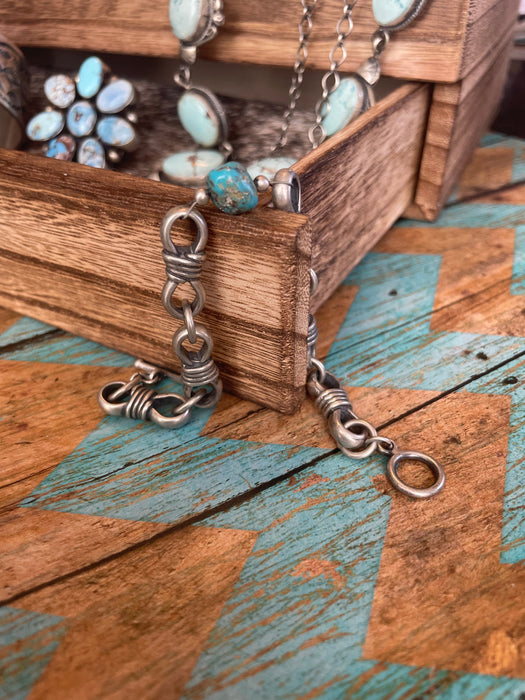 Navajo Natural Kingman Turquoise Sterling Beautiful Handmade 7.5 inch Chain Bracelets