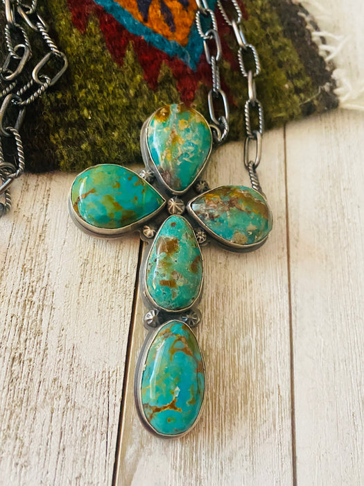 Navajo Royston Turquoise & Sterling Silver Cross Necklace