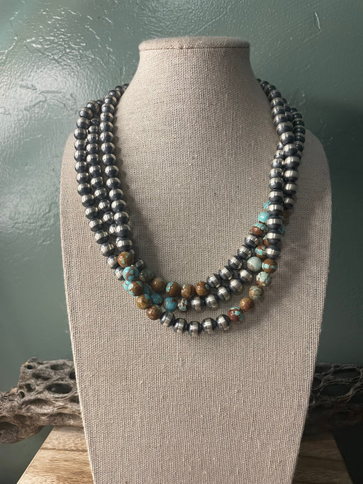 Navajo Sterling Silver Pearl & Turquoise Beaded Necklace 18 Inch - Culture Kraze Marketplace.com