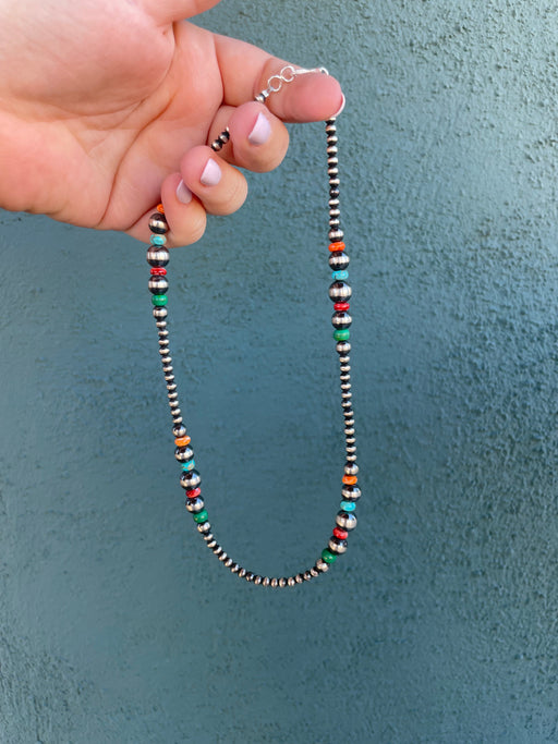 Navajo Sterling Silver & Multi Stone Beaded Necklace 18” - Culture Kraze Marketplace.com
