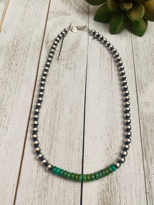 Navajo Turquoise & Sterling Silver Beaded 6 mm Necklace 16” - Culture Kraze Marketplace.com