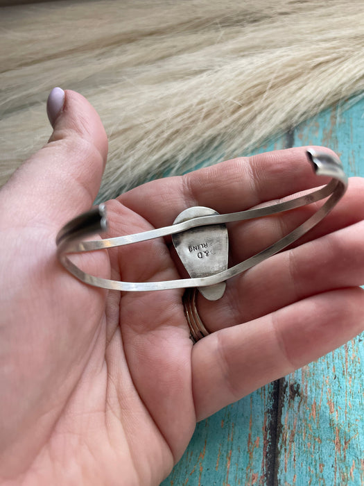 Navajo Orange Spiny Sterling Silver Adjustable Cuff Bracelet Signed