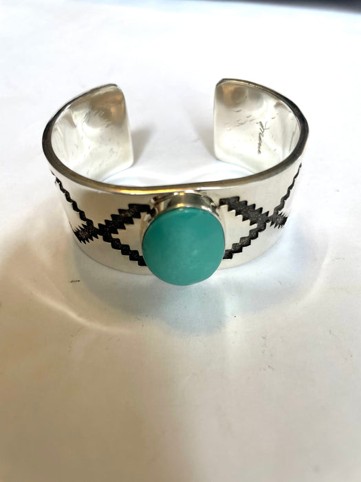 Navajo Kingman Turquoise And Sterling Silver Cuff Bracelet