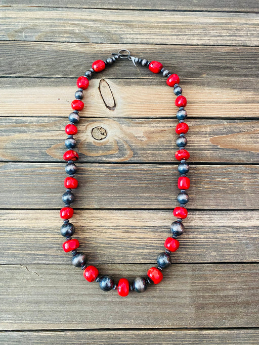 Navajo Coral & Sterling Silver Pearl Beaded Necklace - Culture Kraze Marketplace.com