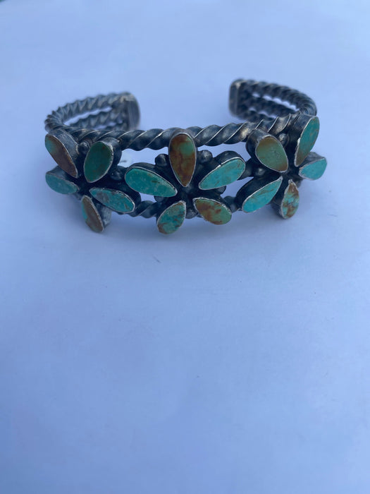 Navajo Jacqueline Silver Royston Turquoise & Sterling Cluster Cuff