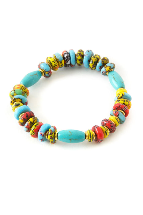 Kenyan Turquoise and Powder Glass Bead Bracelet - Culture Kraze Marketplace.com
