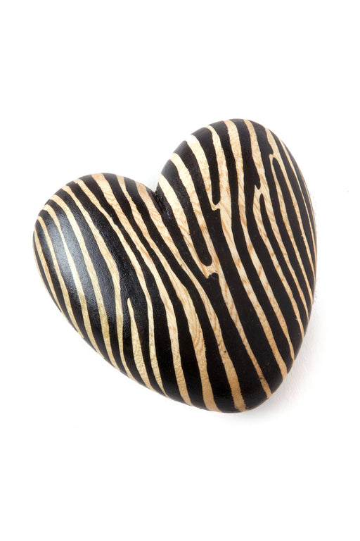 Kenyan Jacaranda Wood Zebra Print Heart - Culture Kraze Marketplace.com