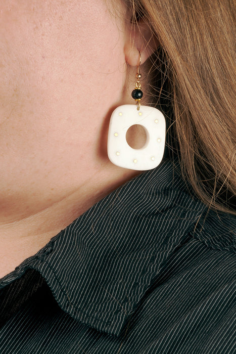 Square Cutout White Bone Iota Earrings - Culture Kraze Marketplace.com