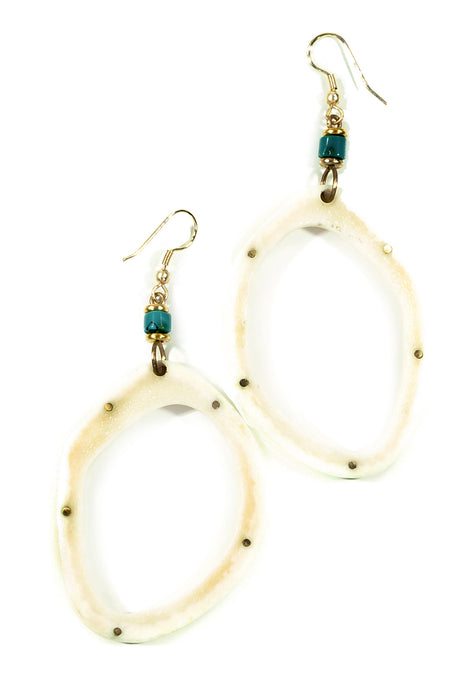 Kenyan Iota Bone and Turquoise Oval Earrings - Culture Kraze Marketplace.com