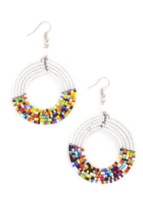 White and Rainbow Maasai Celebration Circle Earrings - Culture Kraze Marketplace.com