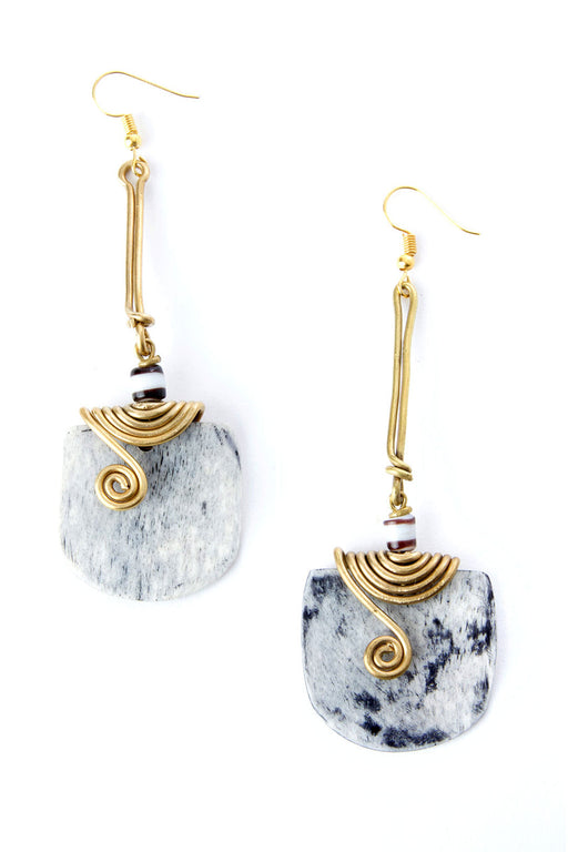 Gray Bone & Brass Curl Earrings from Kenya - Culture Kraze Marketplace.com