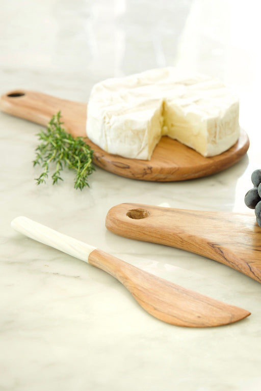 Wild Olive Wood Butter Spreader with White Bone Handle - Culture Kraze Marketplace.com