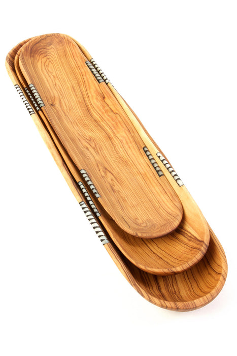 Set of 3 Wild Olive Wood Baguette Trays with Bone Inlay - Culture Kraze Marketplace.com