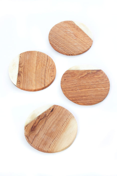 Set of Four Kenyan Wild Olive Wood Coasters with White Bone Inlay - Culture Kraze Marketplace.com