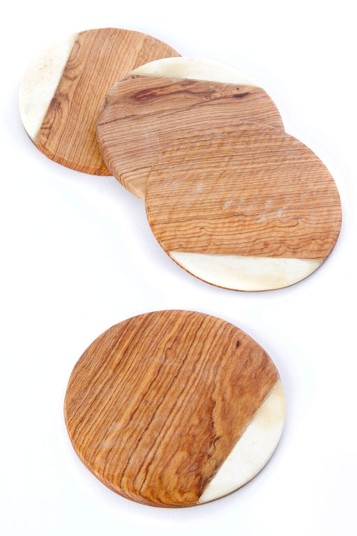 Set of Four Kenyan Wild Olive Wood Coasters with White Bone Inlay - Culture Kraze Marketplace.com