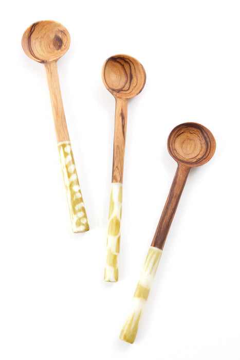 Wild Olive Wood Spoon with Golden Batik Bone Handle - Culture Kraze Marketplace.com