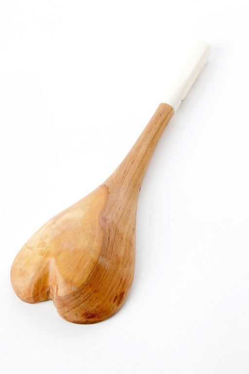 White Bone Handle Wild Olive Wood Heart Cooking Spoon - Culture Kraze Marketplace.com