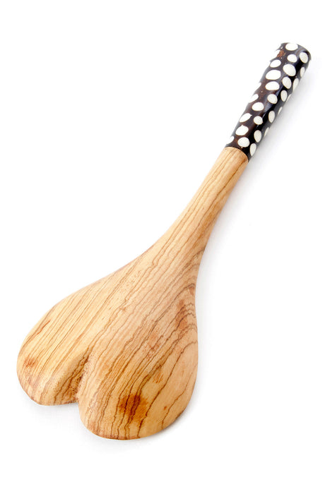 Batik Dot Handle Wild Olive Wood Heart Cooking Spoon - Culture Kraze Marketplace.com