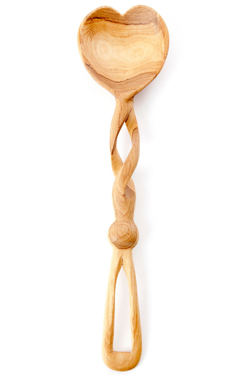 Wild Olive Wood Twisted Handle Heart Spoon - Culture Kraze Marketplace.com