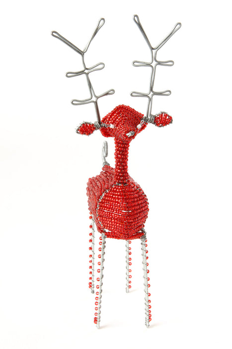 Red Beaded Wire Reindeer Sculpture from Kenya - Culture Kraze Marketplace.com