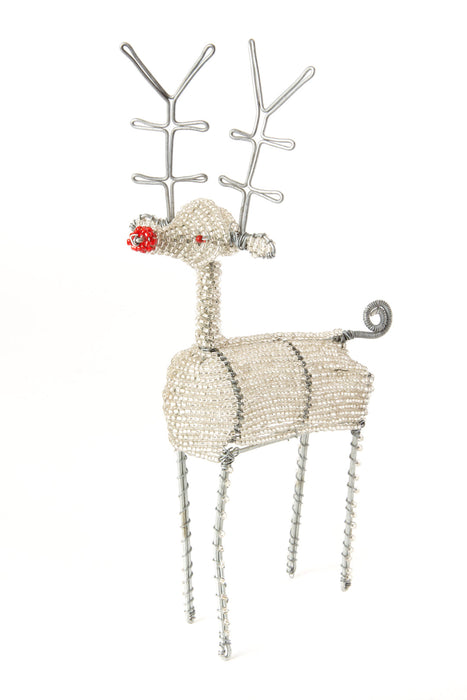Silver Beaded Wire Reindeer Sculpture from Kenya - Culture Kraze Marketplace.com
