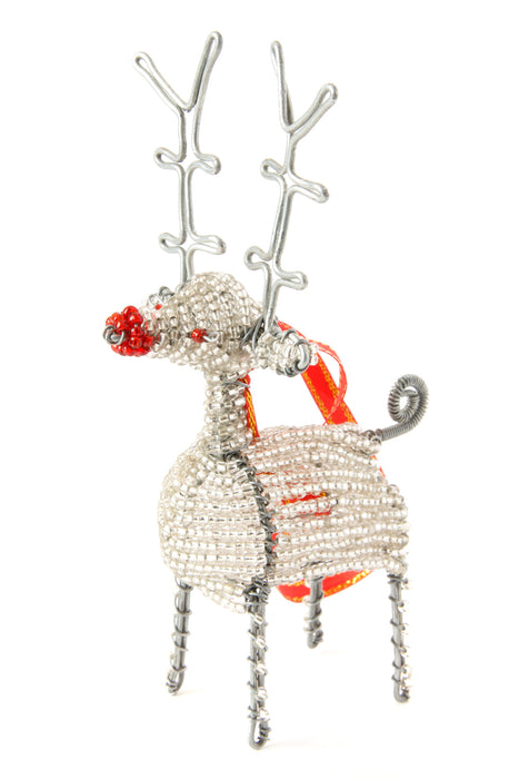 Silver Beaded Wire Holiday Reindeer Ornament - Culture Kraze Marketplace.com