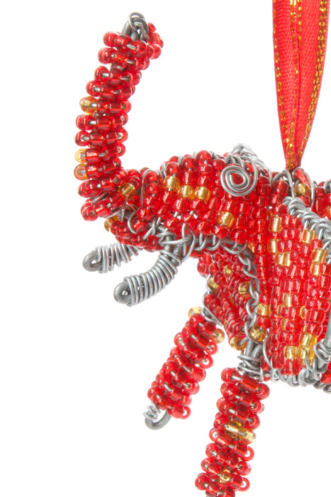 Red Beaded Wire Holiday Elephant Ornament - Culture Kraze Marketplace.com