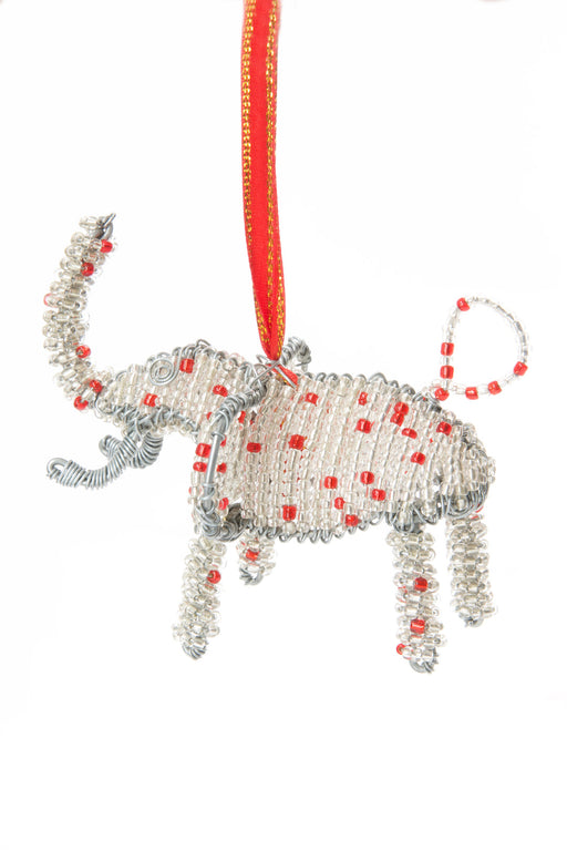 Silver Beaded Wire Holiday Elephant Ornament - Culture Kraze Marketplace.com