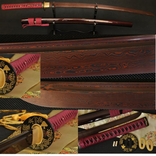 Hand Forged Black&Red Damascus Oil Quenched Full Tang Blade Iron Koshirae Japanese KATANA Samurai Sword - Culture Kraze Marketplace.com