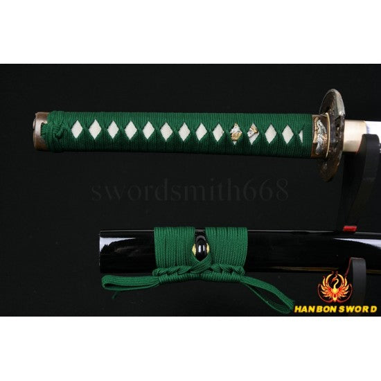 Green Tsuka-ito Japanese Samurai Sword KATANA Unokubi-Zukuri Full Tang Clay tempered Blade - Culture Kraze Marketplace.com
