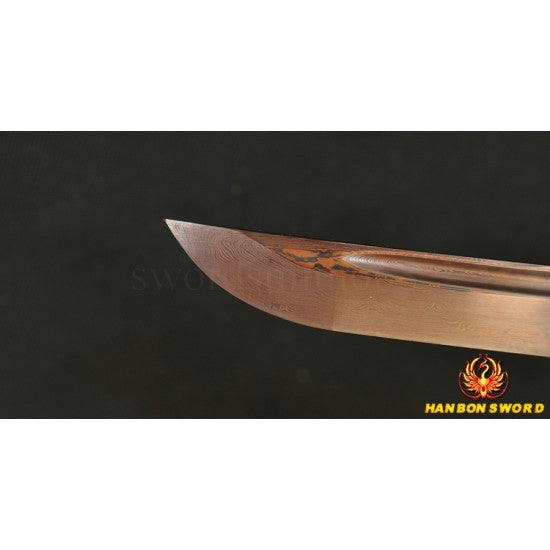 Hand Forged Black&Red Oil Quenched Damascus Oil Quenched Full Tang Blade Japanese Ninja Sword - Culture Kraze Marketplace.com