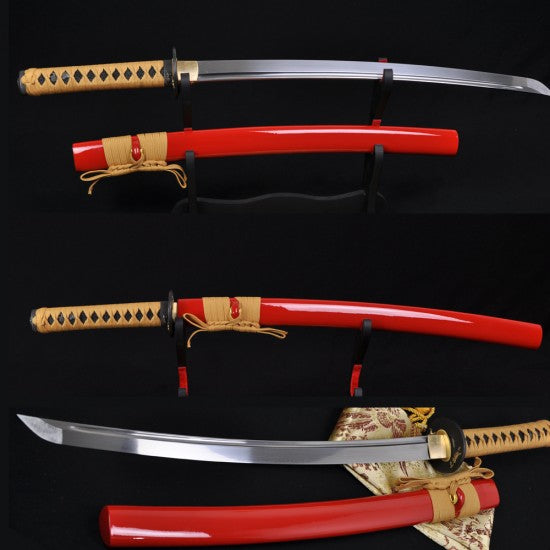 Lion Koshiare Damascus Steel Oil Quenched Full Tang Blade Japanese Samurai Sword WAKIZASHI - Culture Kraze Marketplace.com