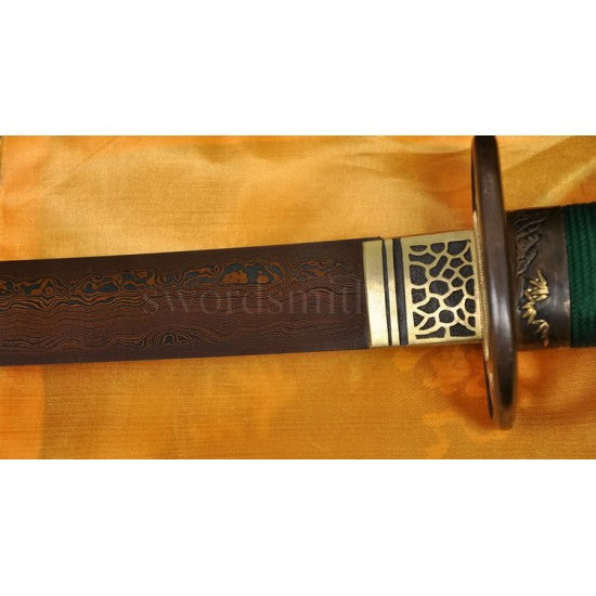 Hand Forged Black&Red Damascus Oil Quenched Full Tang Blade Brass Koshirae KATANA Japanese Sword - Culture Kraze Marketplace.com