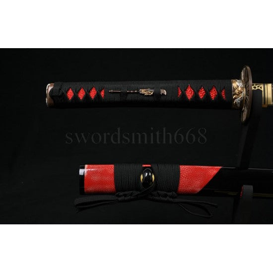 Japanese Samurai Sword KATANA Unokubi-Zukuri Full Tang Clay tempered Blade Rayskin Sheath