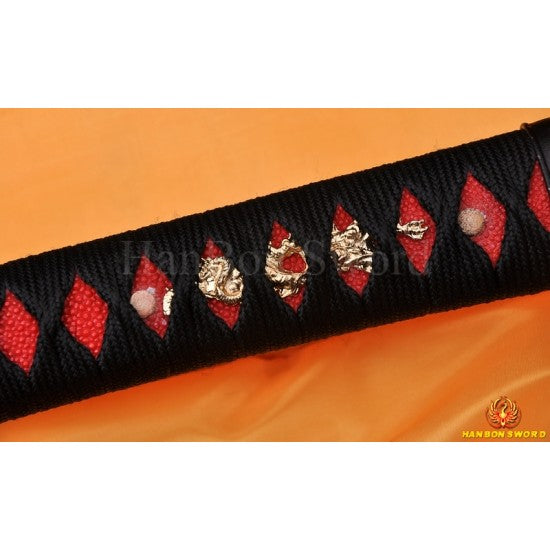 Hand Forged Black&Red Damascus Oil Quenched Full Tang Blade Japanese Wakizashi Sword - Culture Kraze Marketplace.com
