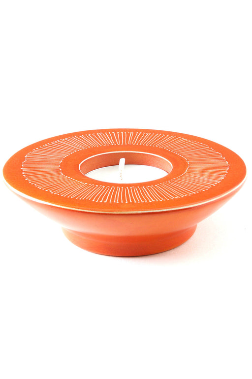 Orange Fine Line Round Soapstone Tea Light Candle Holder - Culture Kraze Marketplace.com